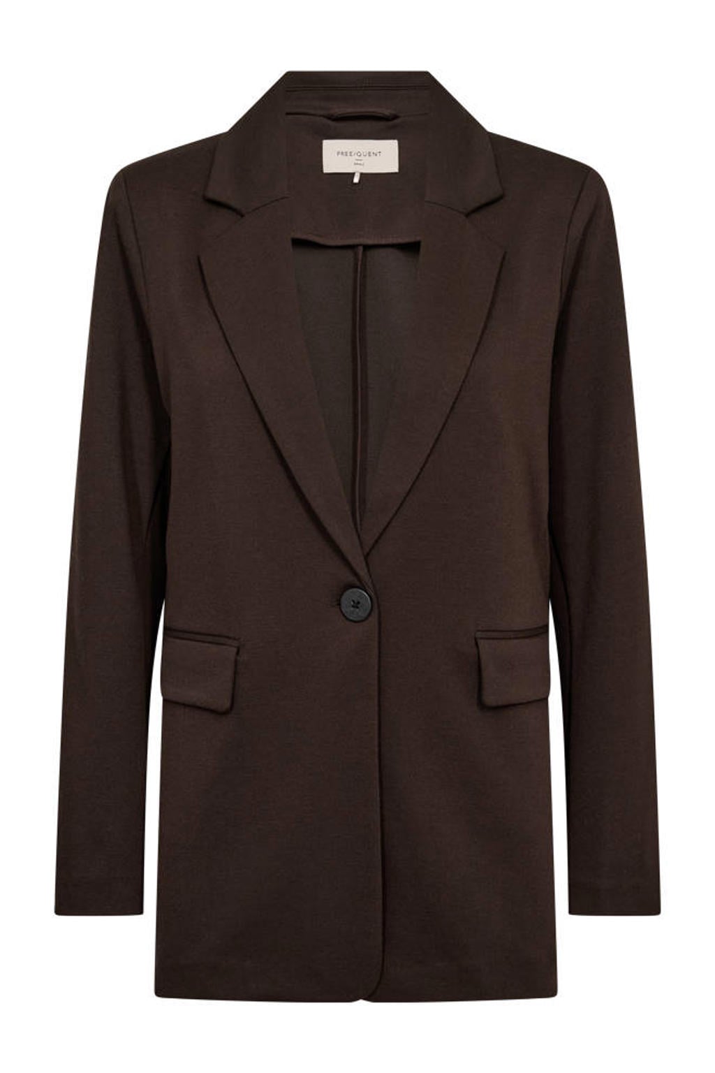 Bruine dames FREEQUENT regular blazer van polyester met effen, lange mouwen, reverskraag, knoopsluiting en schoudervulling