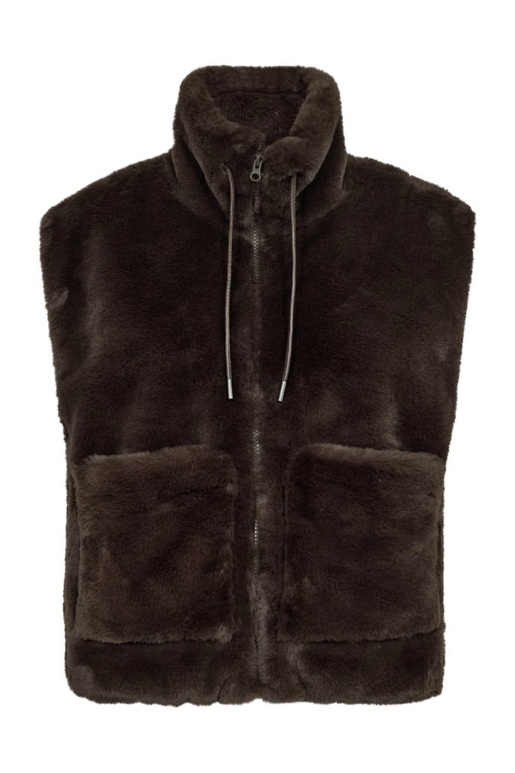 Donkerblauwe dames FREEQUENT bodywarmer van polyester met effen, opstaande kraag, ritssluiting en tunnelkoord