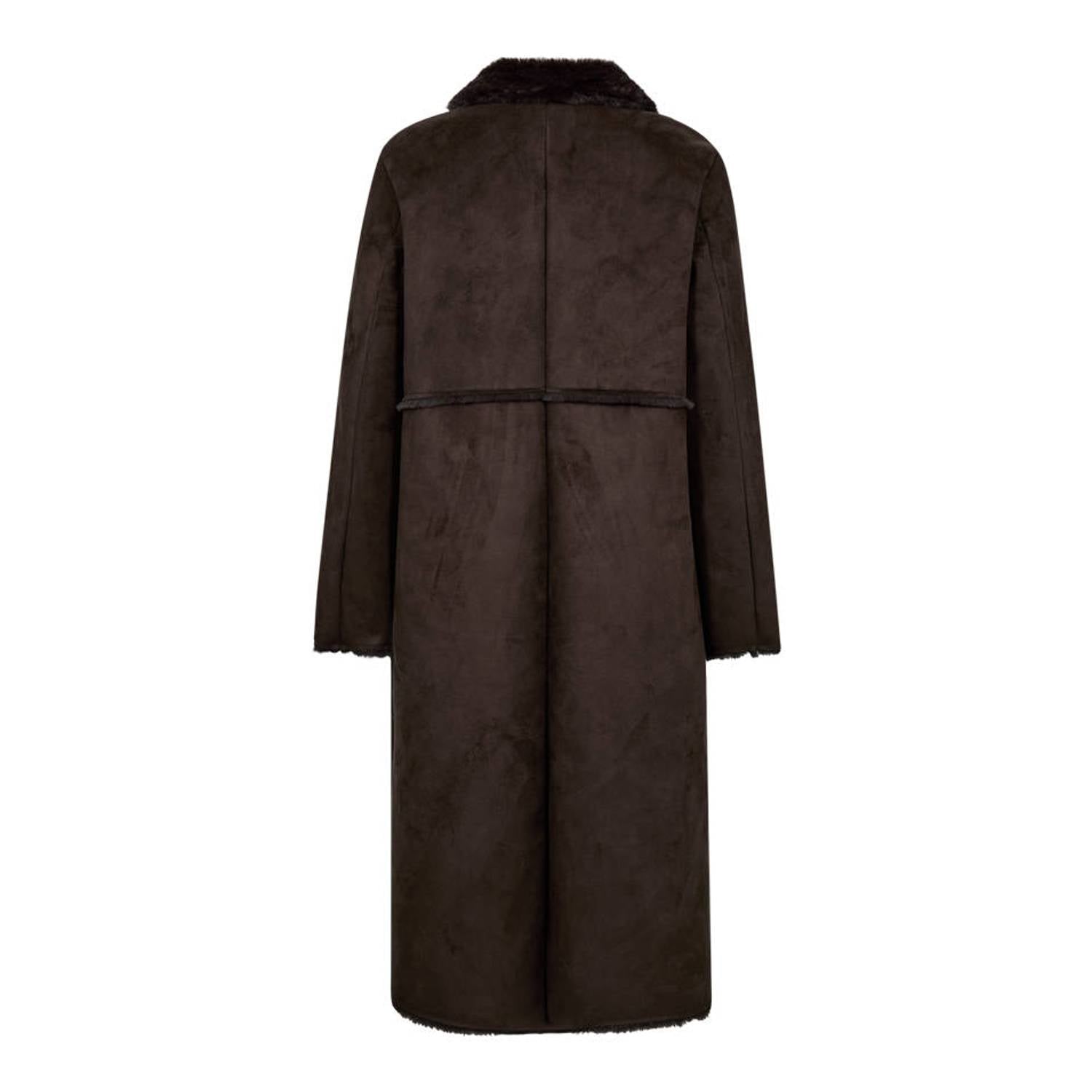 FREEQUENT faux fur jas met imitatiebontkraag donkerbruin