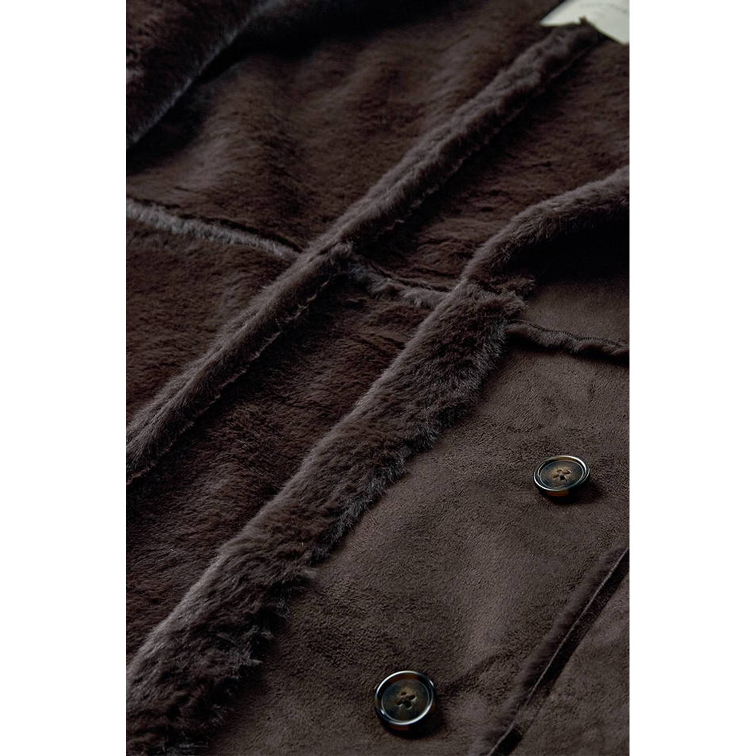 FREEQUENT faux fur jas met imitatiebontkraag donkerbruin