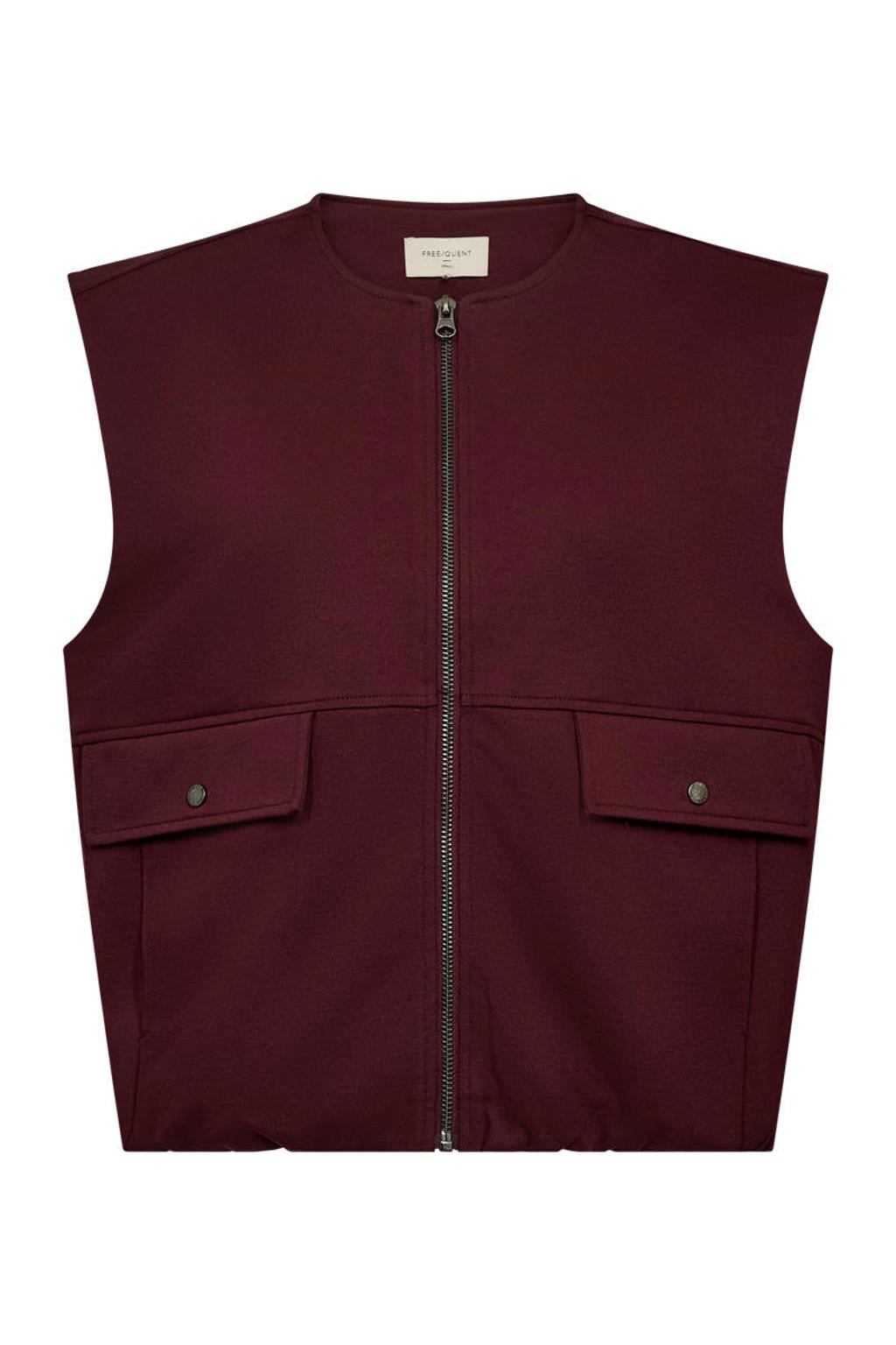 Donkerrode dames FREEQUENT gilet van polyester met effen, ronde hals en ritssluiting