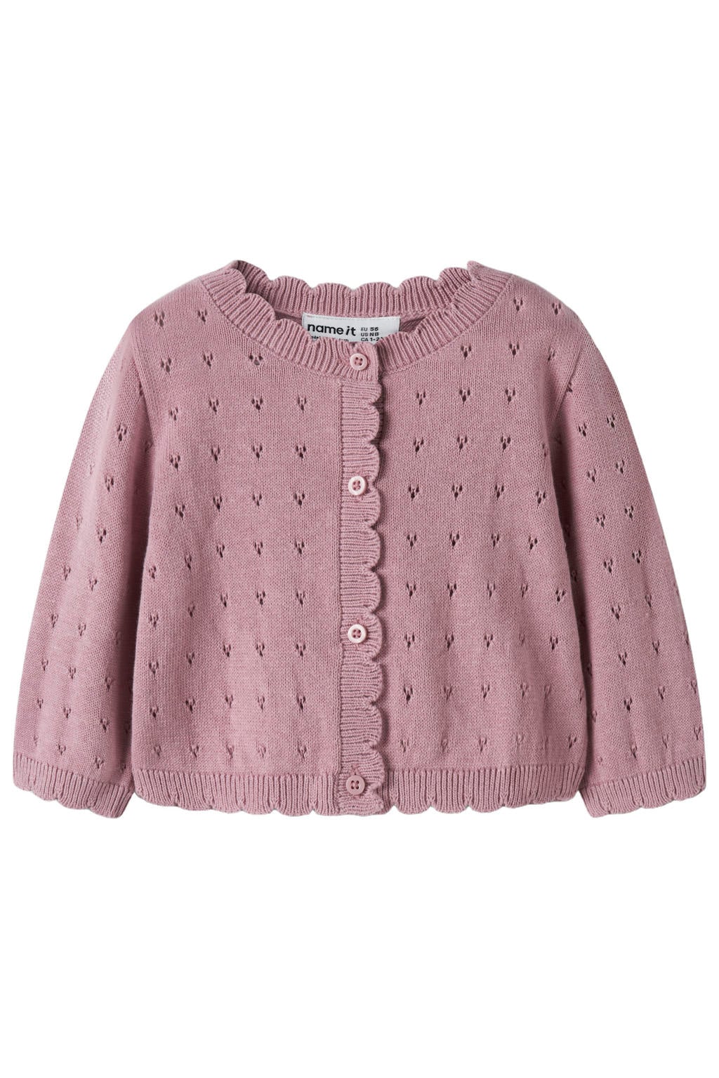 Paarse meisjes NAME IT BABY katoenen rechtvallend gebreid vest met lange mouwen, ronde hals en knoopsluiting