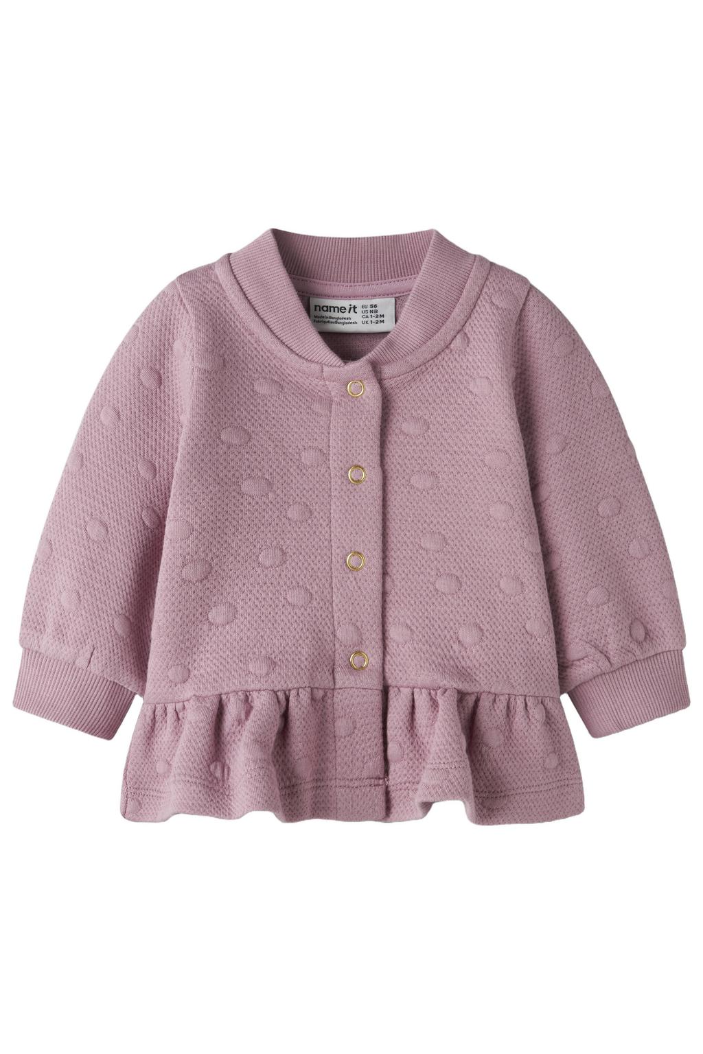 Roze meisjes NAME IT BABY sweatvest van stretchkatoen met effen, lange mouwen, ronde hals, drukknoopsluiting en textuur
