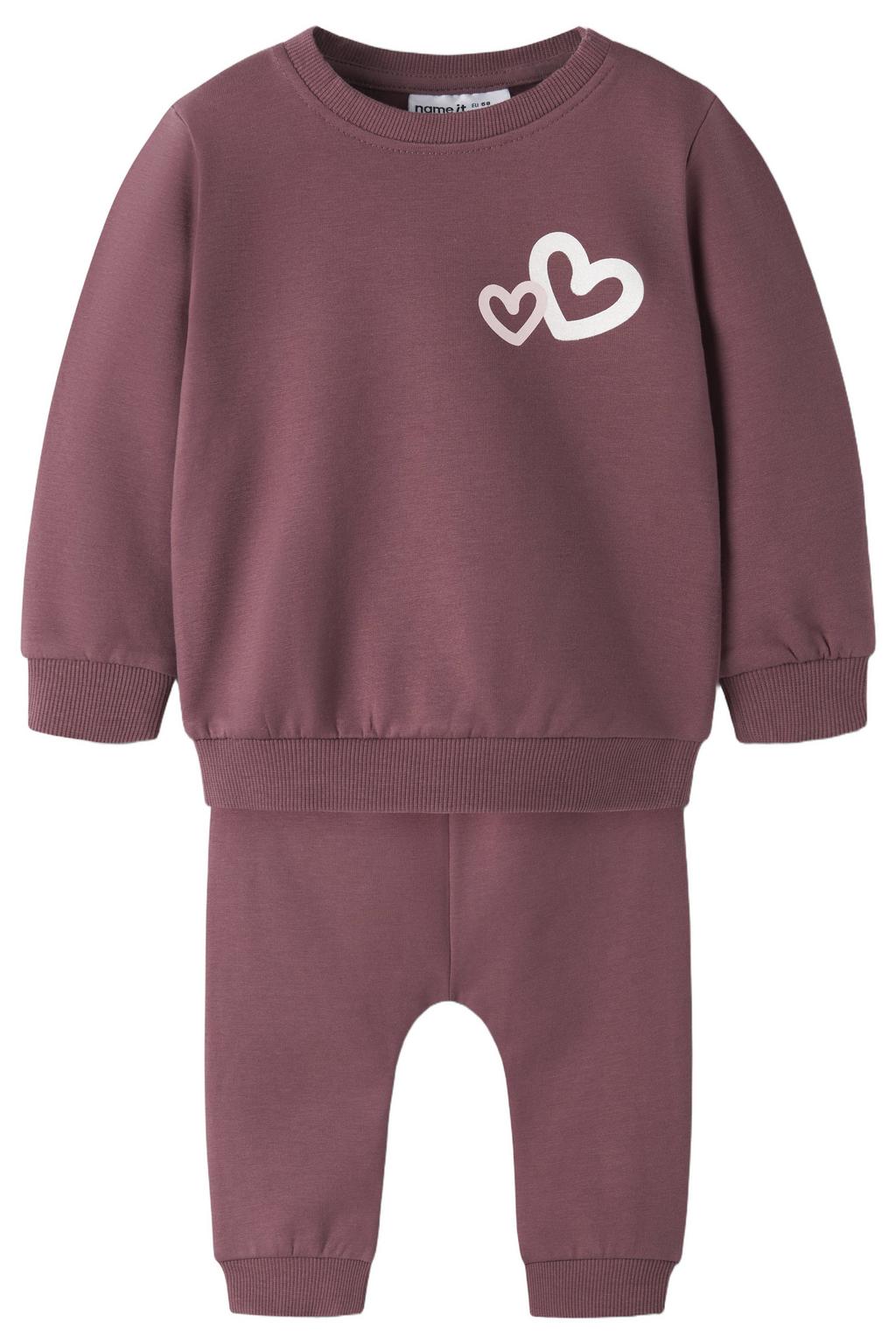 Paarse meisjes NAME IT BABY set met printopdruk, lange mouwen, ronde hals, drukknoopsluiting en geribde boorden