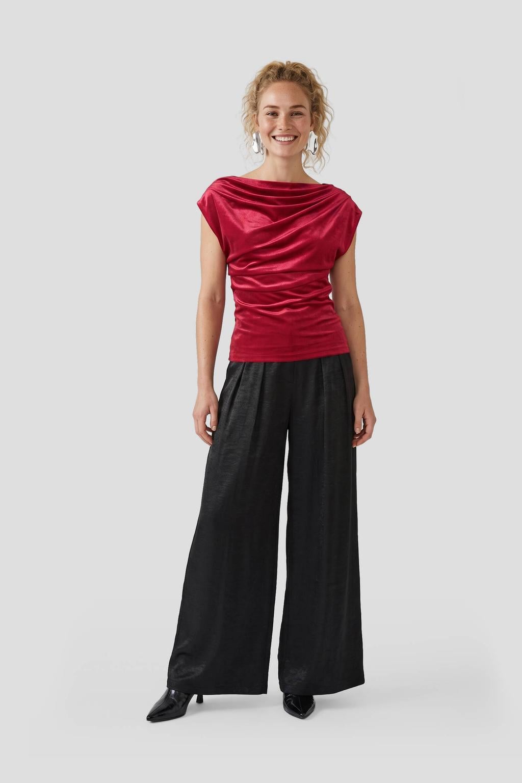 Anytime asymmetrische fluwelen top rood