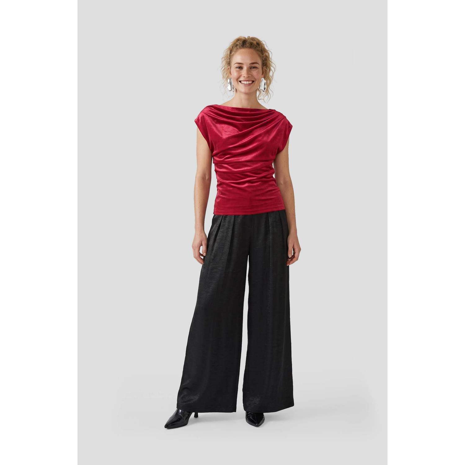 Anytime asymmetrische fluwelen top rood