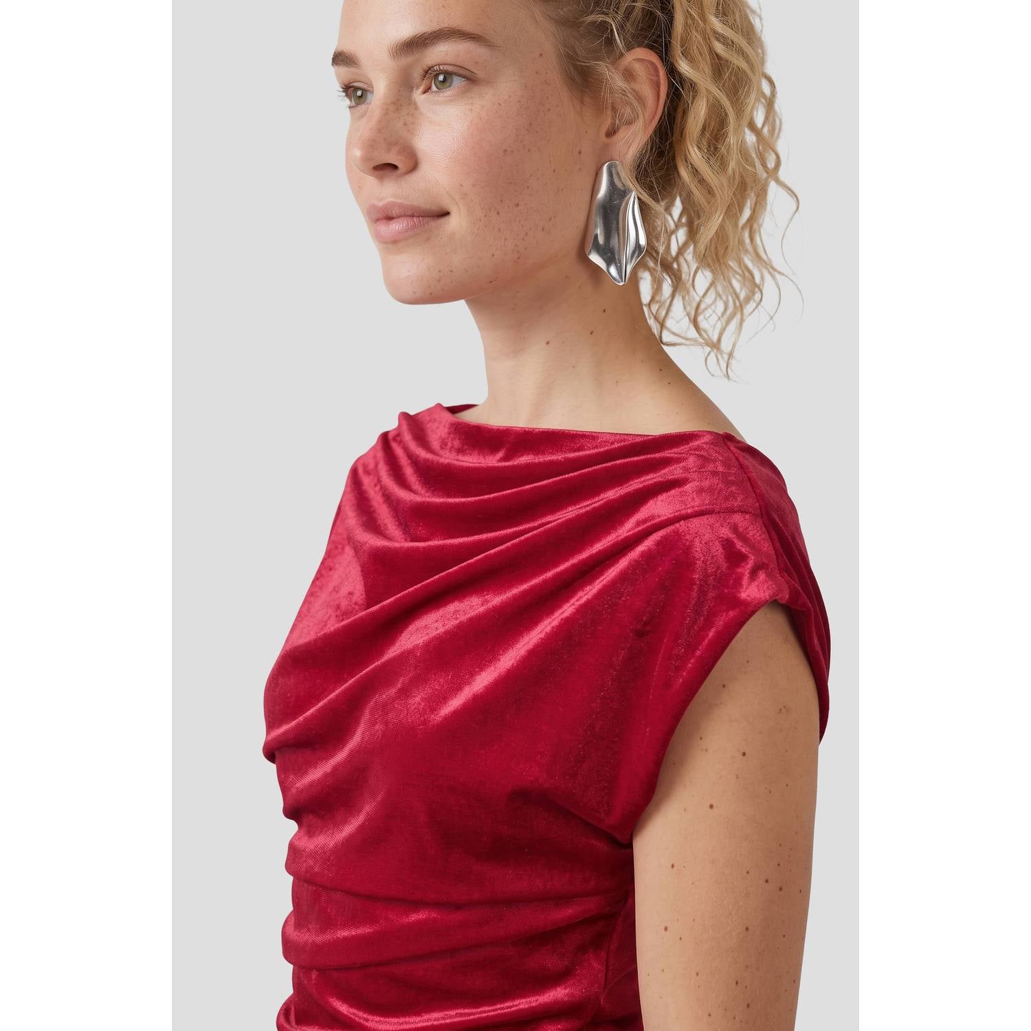 Anytime asymmetrische fluwelen top rood