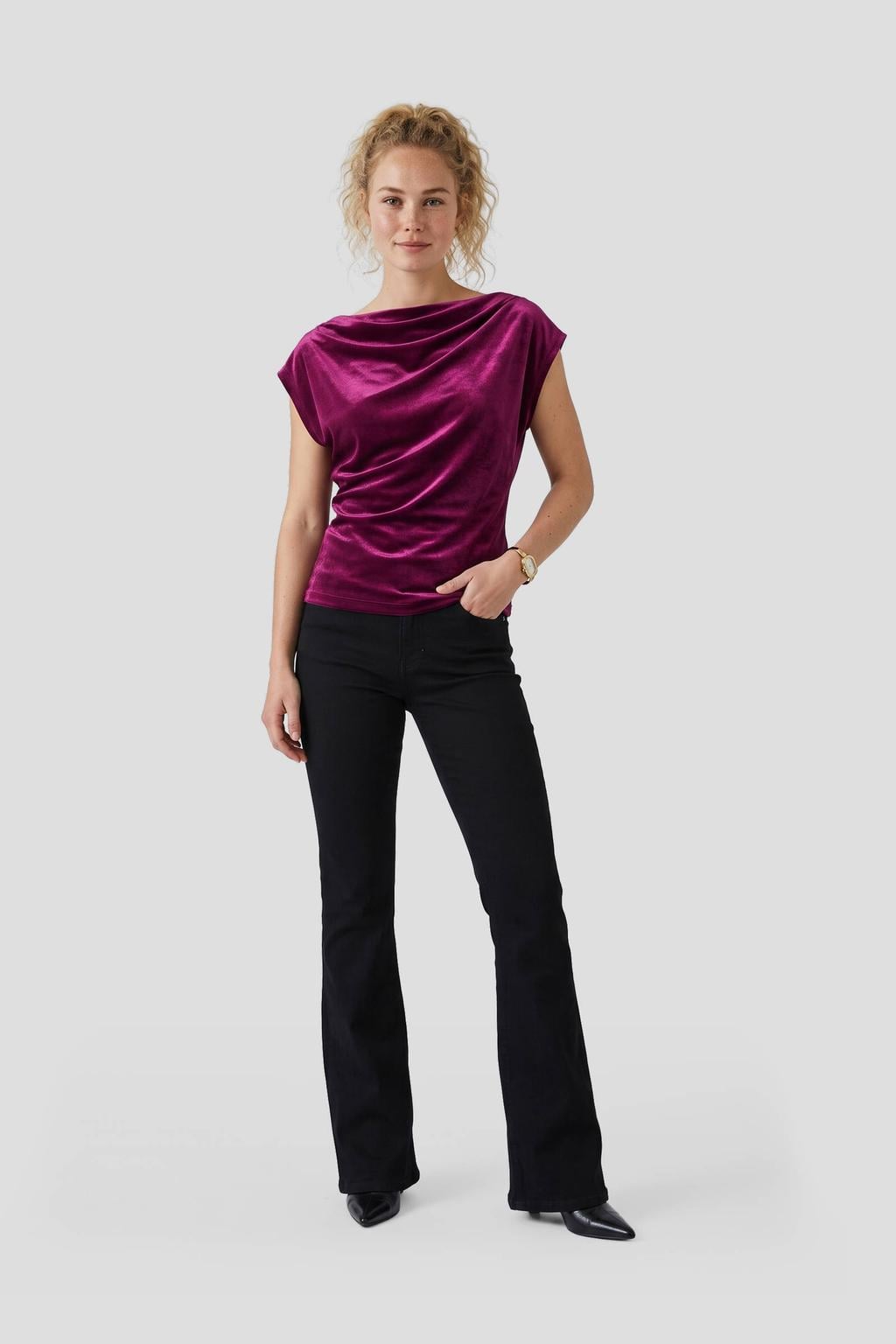 Anytime asymmetrische fluwelen top donkerpaars