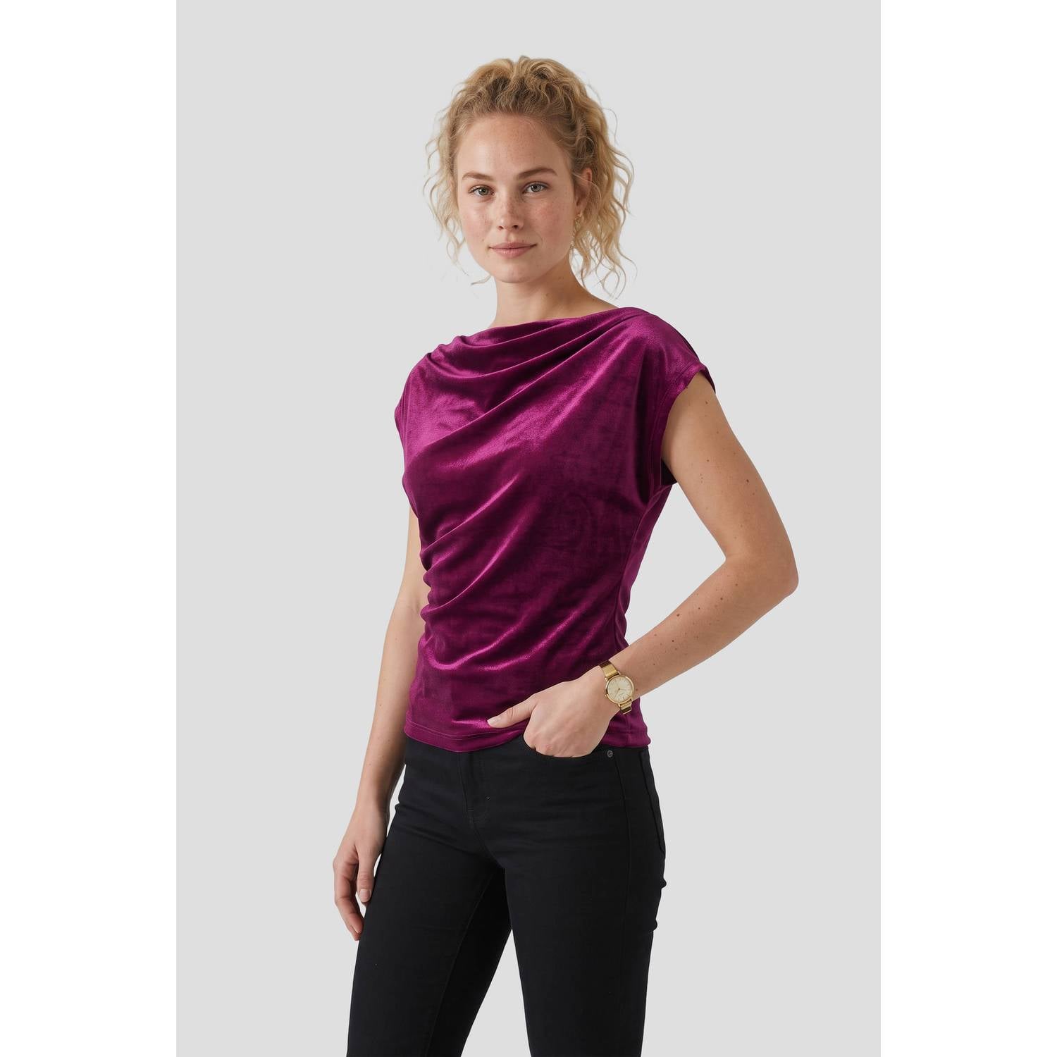 Anytime asymmetrische fluwelen top donkerpaars