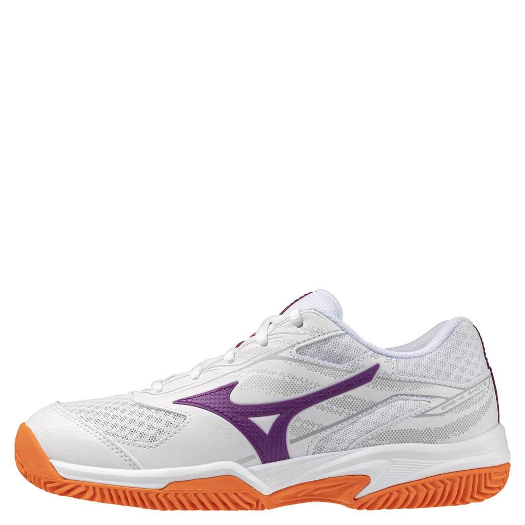 Wit en paarse dames Mizuno Break Shot mesh tennisschoenen - van imitatieleer/voering: mesh/voetbed: eva met veters