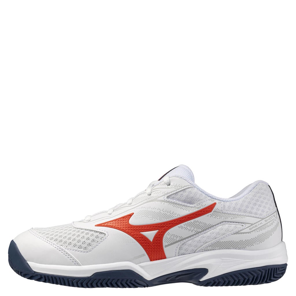 Wit en oranje heren Mizuno Break Shot mesh tennisschoenen - van mesh-pu/voering: mesh/voetbed: eva met veters