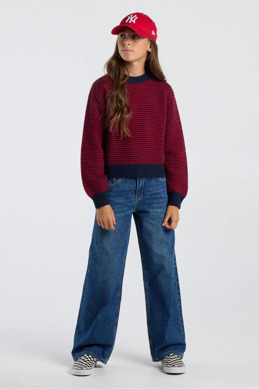 America Today gebreide gestreepte trui - rood/donkerblauw