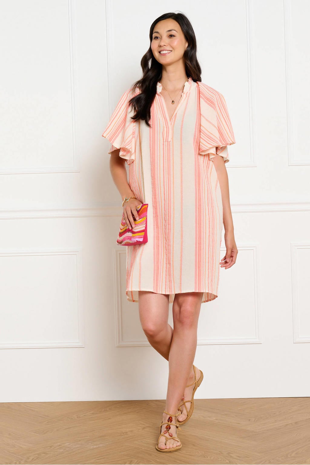 LOLALIZA gestreepte mini jurk - roze