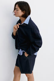 thumbnail: Mango denim loose fit regular waist jort - donkerblauw