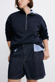 thumbnail: Mango denim loose fit regular waist jort - donkerblauw