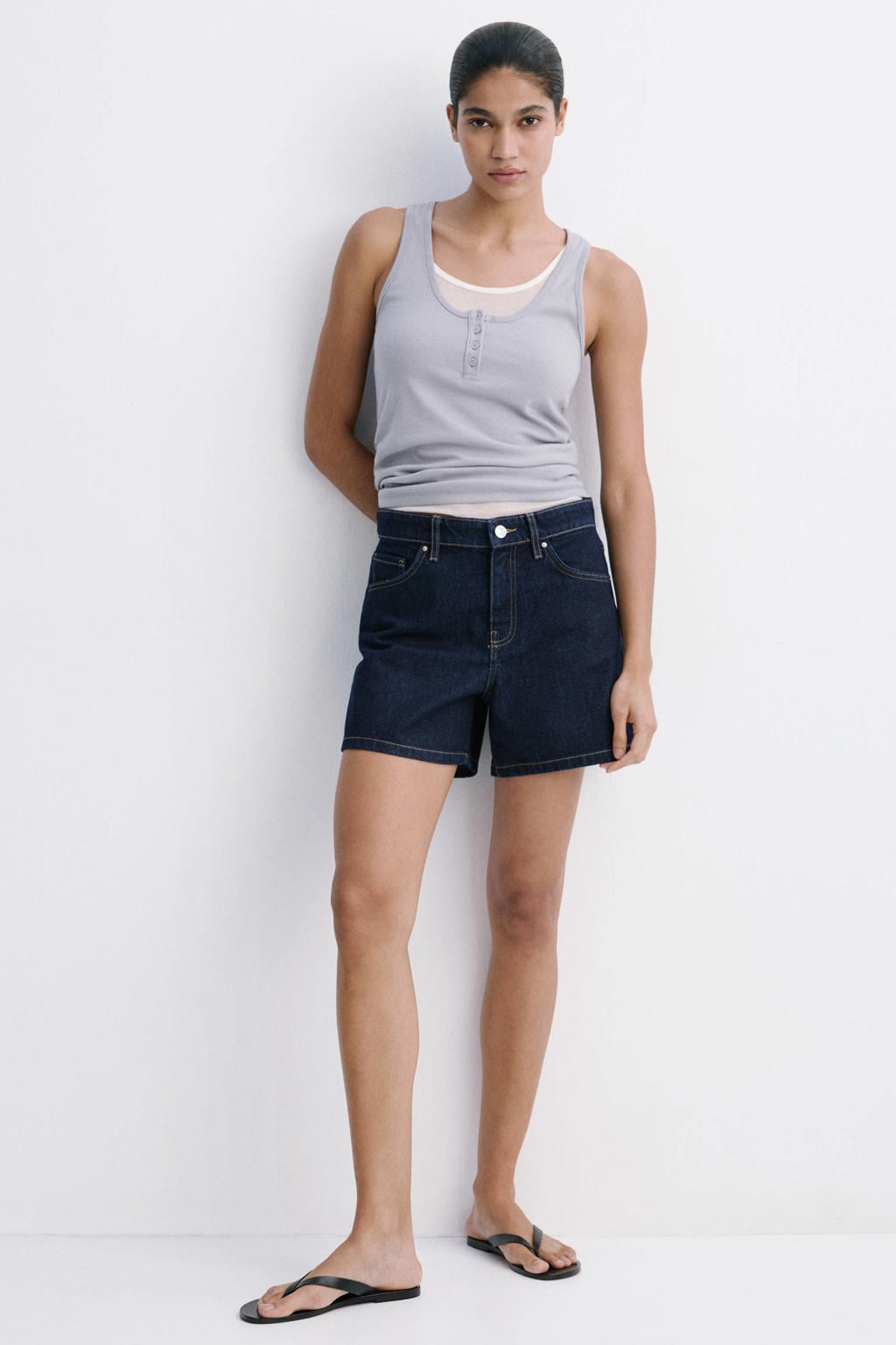 Mango regular fit denim short - donkerblauw