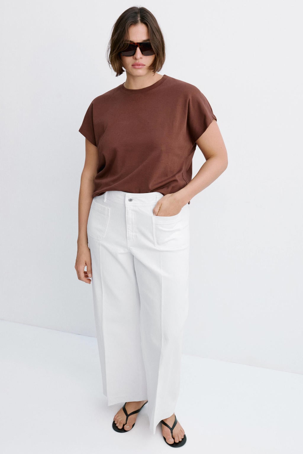 Mango high waist wide leg jeans - wit