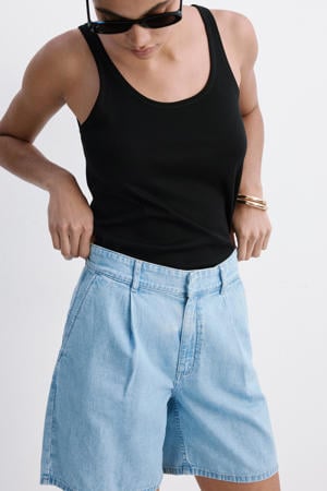 regular fit high waist jorts met linnen - lichtblauw