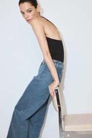 thumbnail: Mango high waist wide leg jeans - mediumblauw