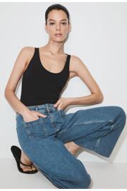 thumbnail: Mango high waist wide leg jeans - mediumblauw