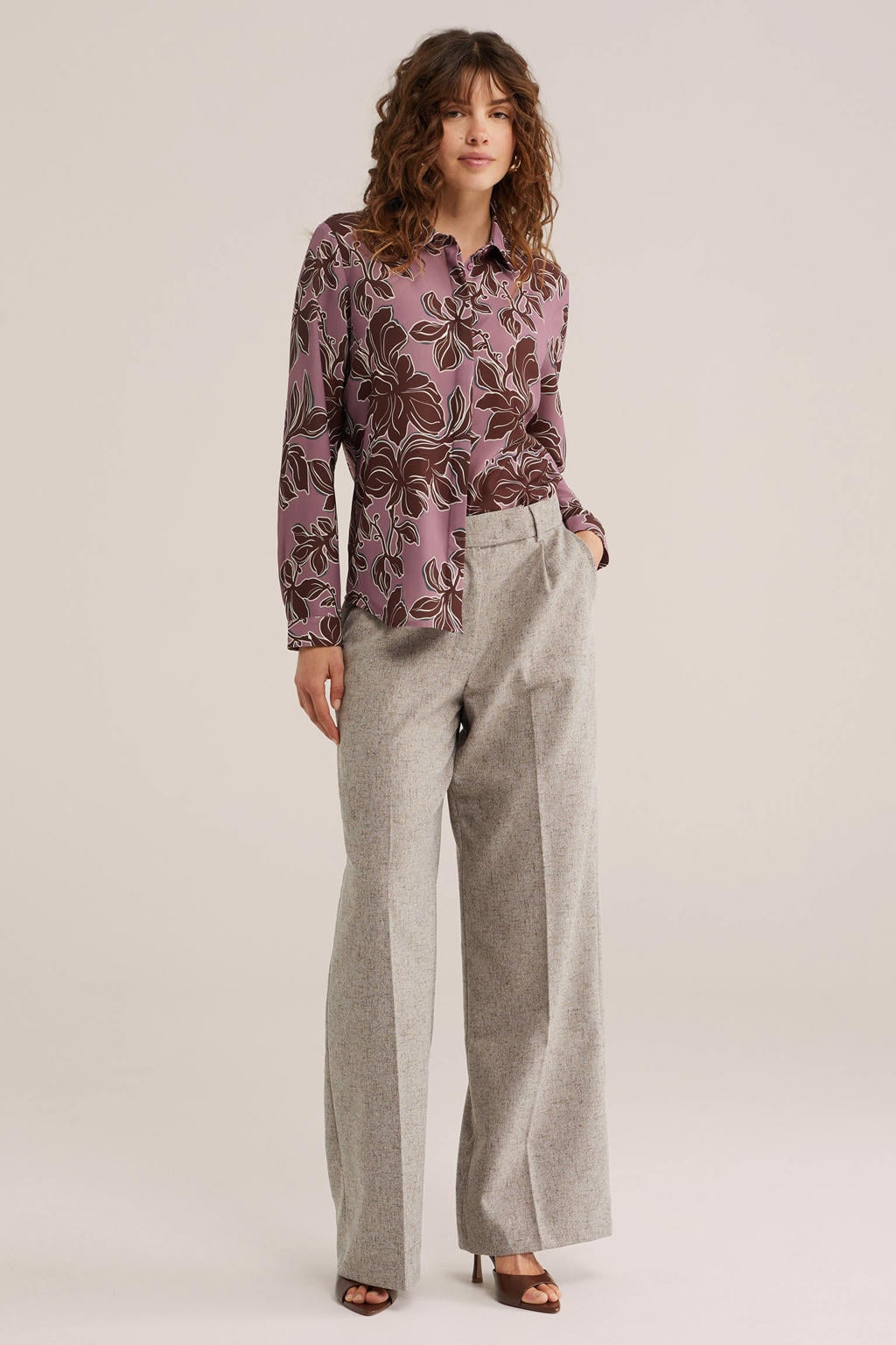 WE Fashion rechtvallende gebloemde blouse - oudroze