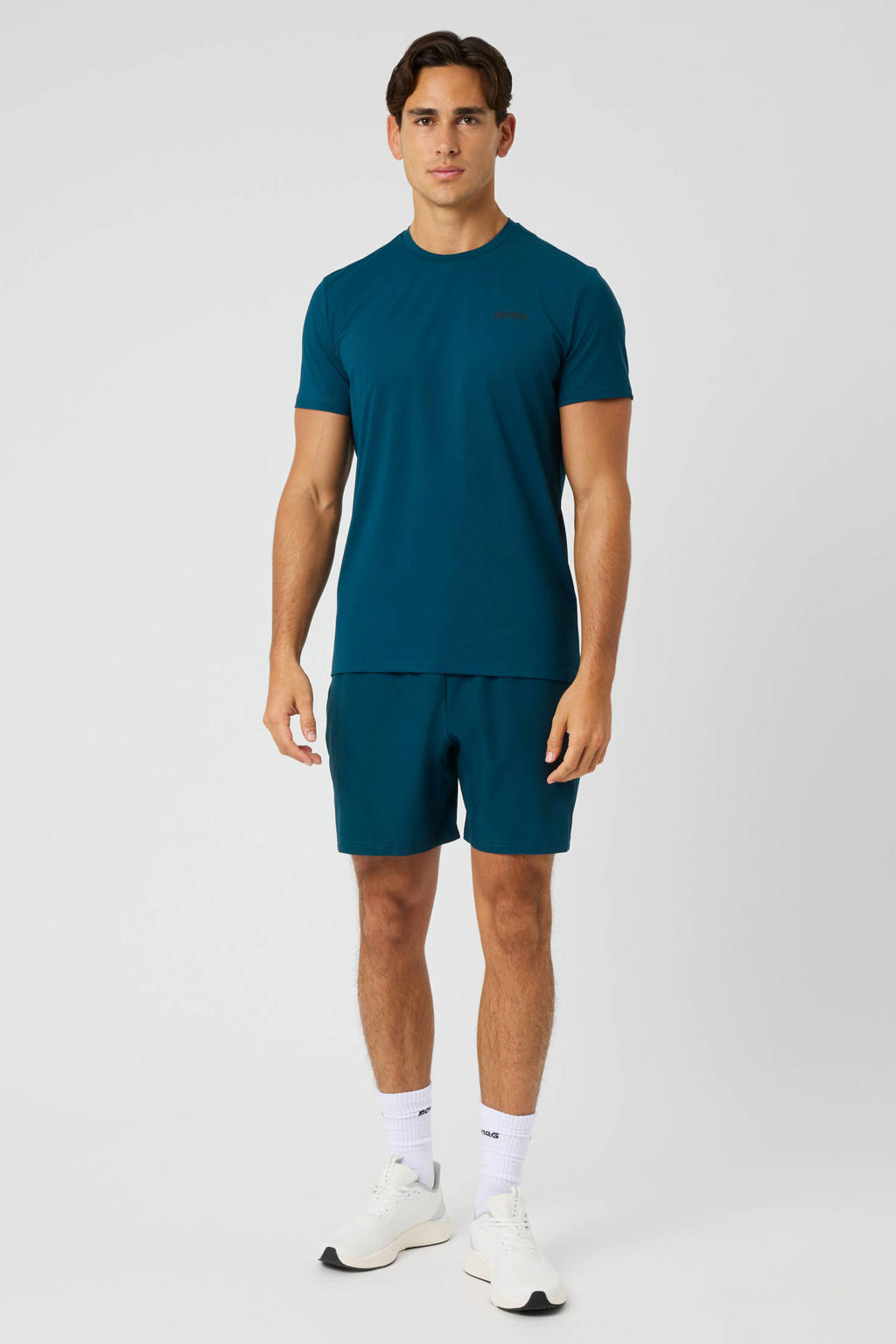 Petrolkleurige heren Björn Borg korte sportbroek van polyester met elastische tailleband met koord en effen