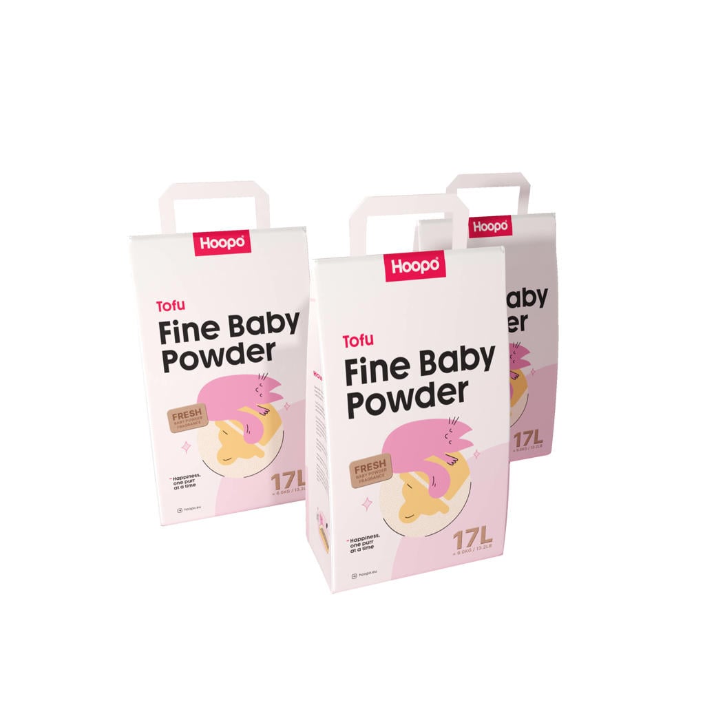 Hoopo Kattenbakvulling Tofu Babypoeder fine 17L x 3pack