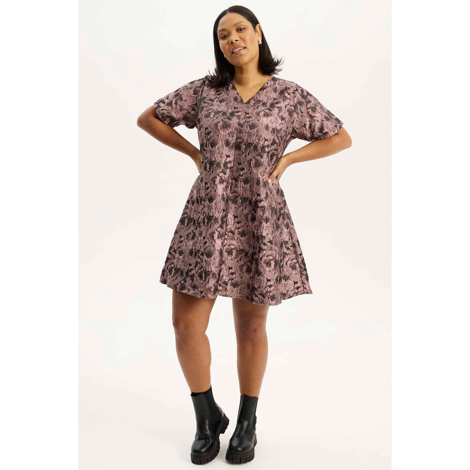 Anyday Plus Size gebloemde A-lijn jurk roze