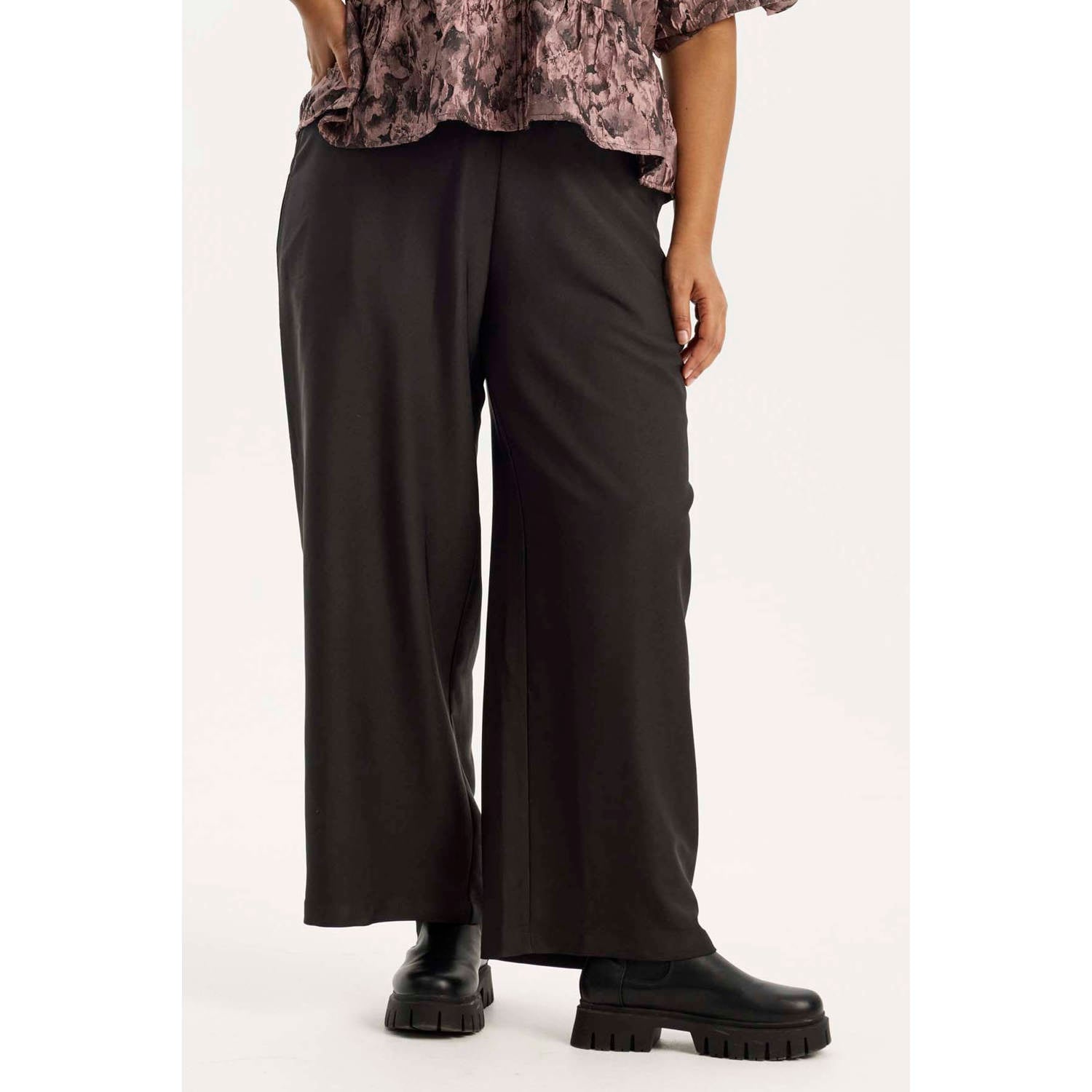 Anyday Plus Size high waist wide leg broek zwart