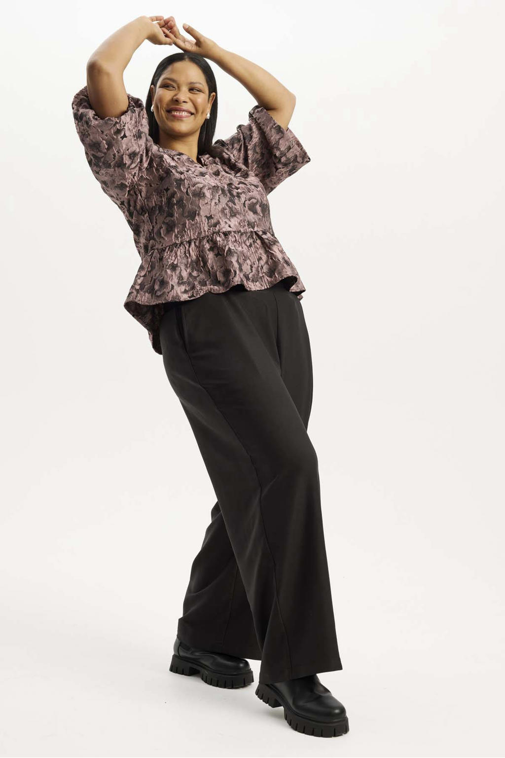 Anyday Plus Size high waist wide leg broek - zwart