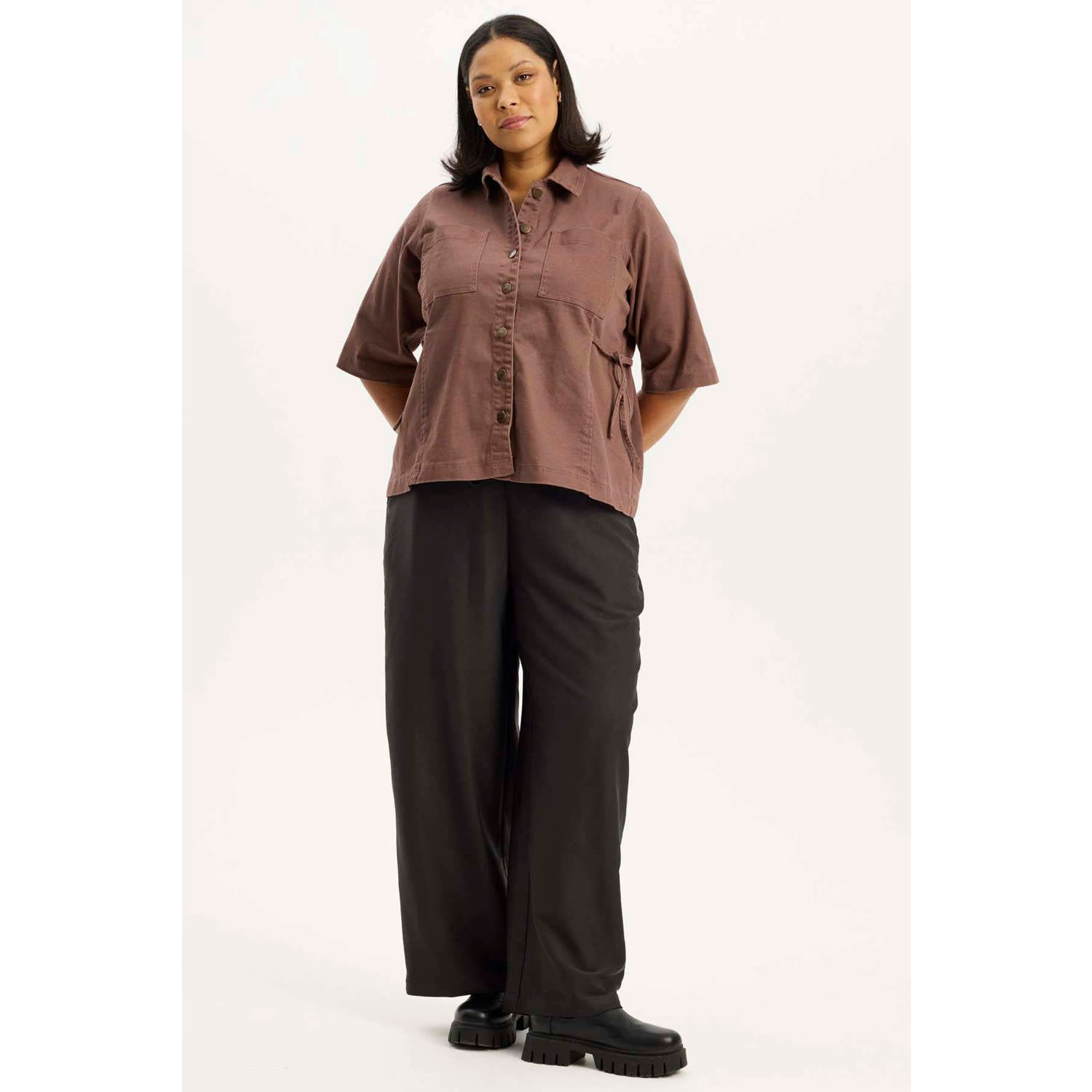 Anyday Plus Size high waist wide leg broek zwart