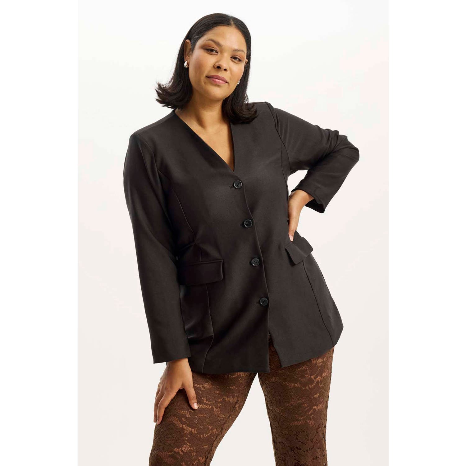 Anyday Plus Size regular blazer zwart