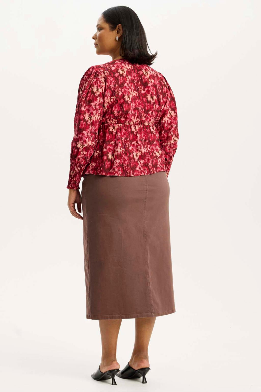 Roze dames Anyday Plus Size top van polyester met lange mouwen en klassieke kraag