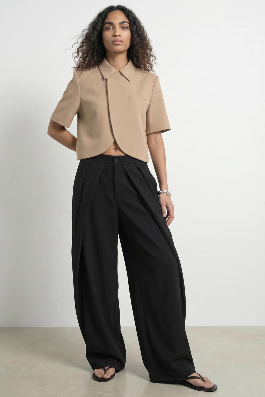 Zwarte dames HYPEDROP barrel gebreide casual broek van katoen met regular waist, rits- en knoopsluiting en effen