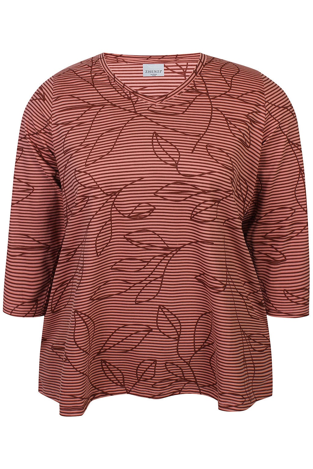Donkerrode dames Zhenzi Plus Size gebloemde top met driekwart mouwen