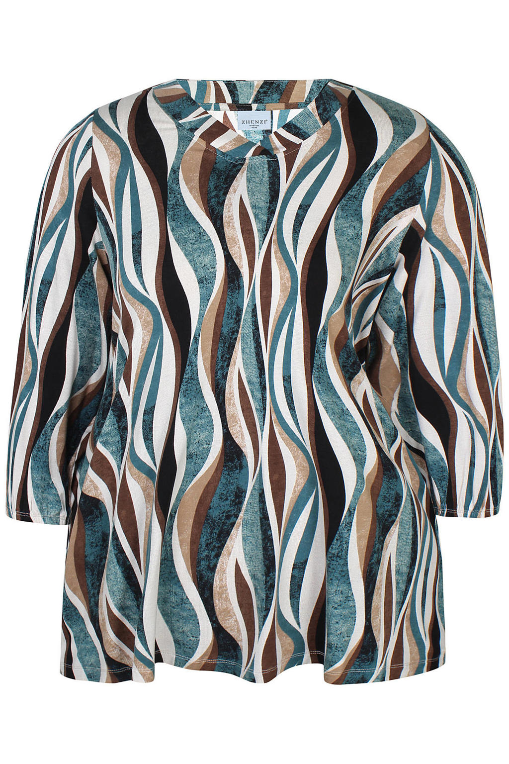 Multikleurige dames Zhenzi Plus Size top meerkleurig van viscose met driekwart mouwen
