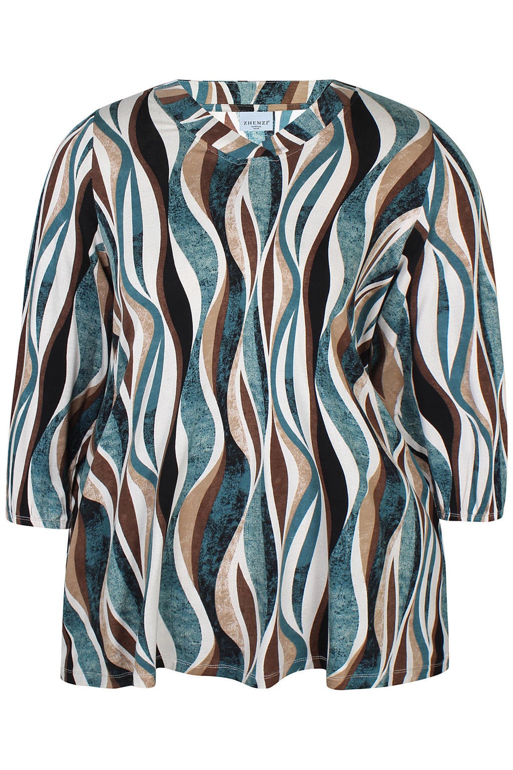 Multikleurige dames Zhenzi Plus Size top meerkleurig van viscose met driekwart mouwen