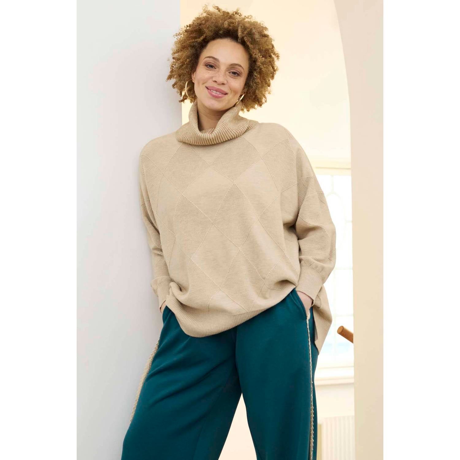 Zhenzi Plus Size geruite coltrui beige