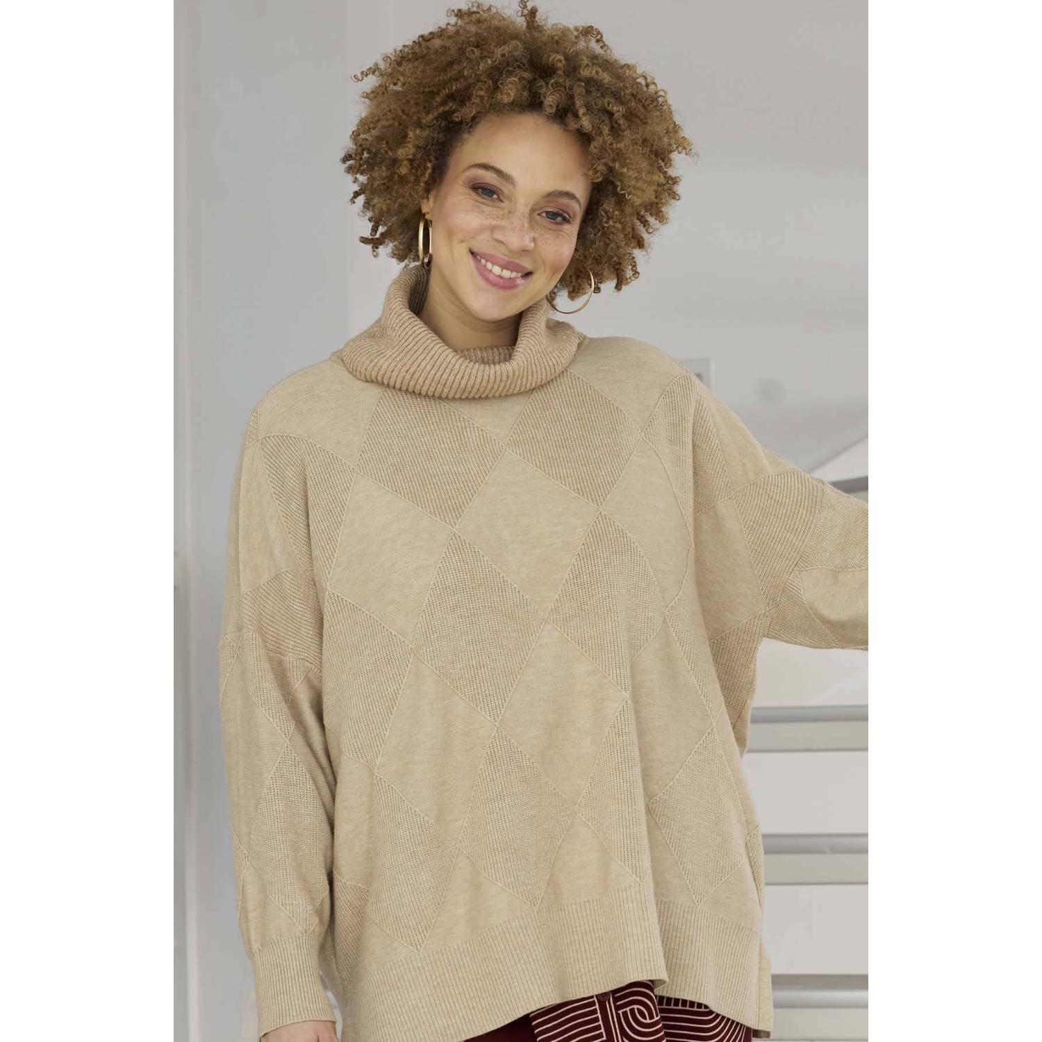 Zhenzi Plus Size geruite coltrui beige