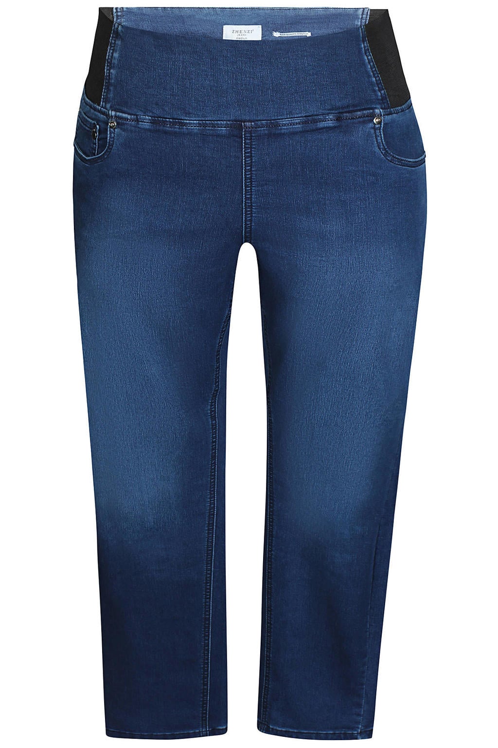 Dark blue denim dames Zhenzi Plus Size skinny jeans van denim met high waist, rits- en knoopsluiting en effen