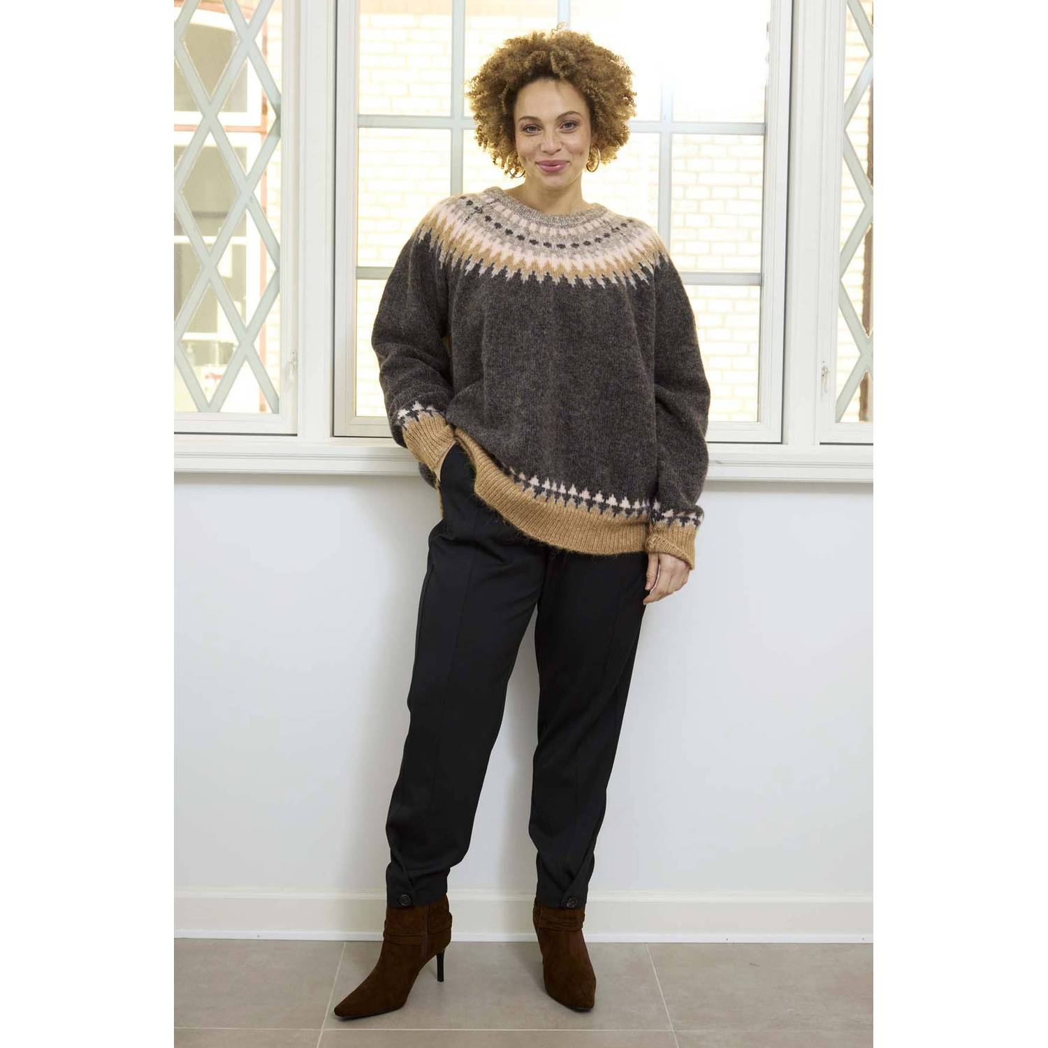 Zhenzi Plus Size gebreide trui met wol grijs