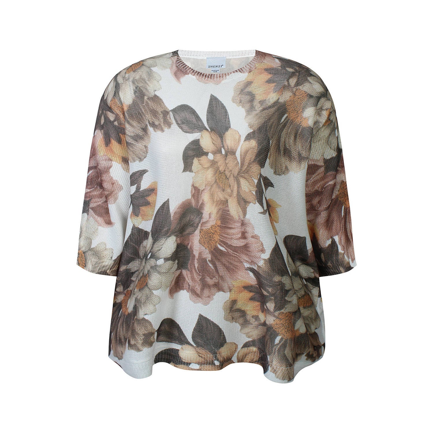 Zhenzi Plus Size gebloemde trui bruin