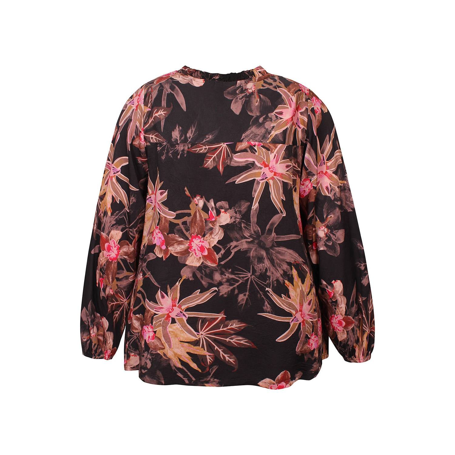 Zhenzi Plus Size gebloemde blouse zwart roze
