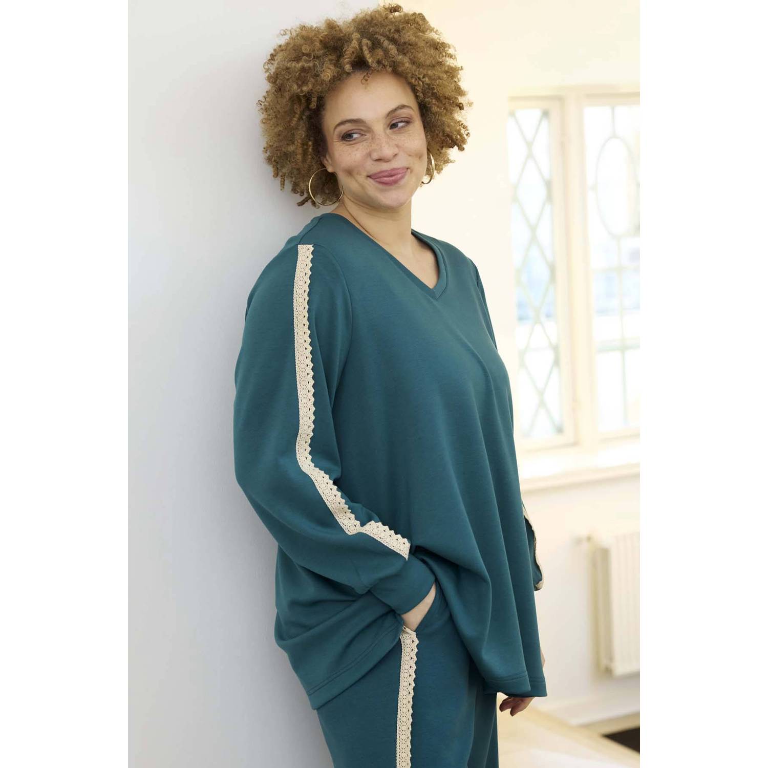 Zhenzi Plus Size straight leg broek petrol