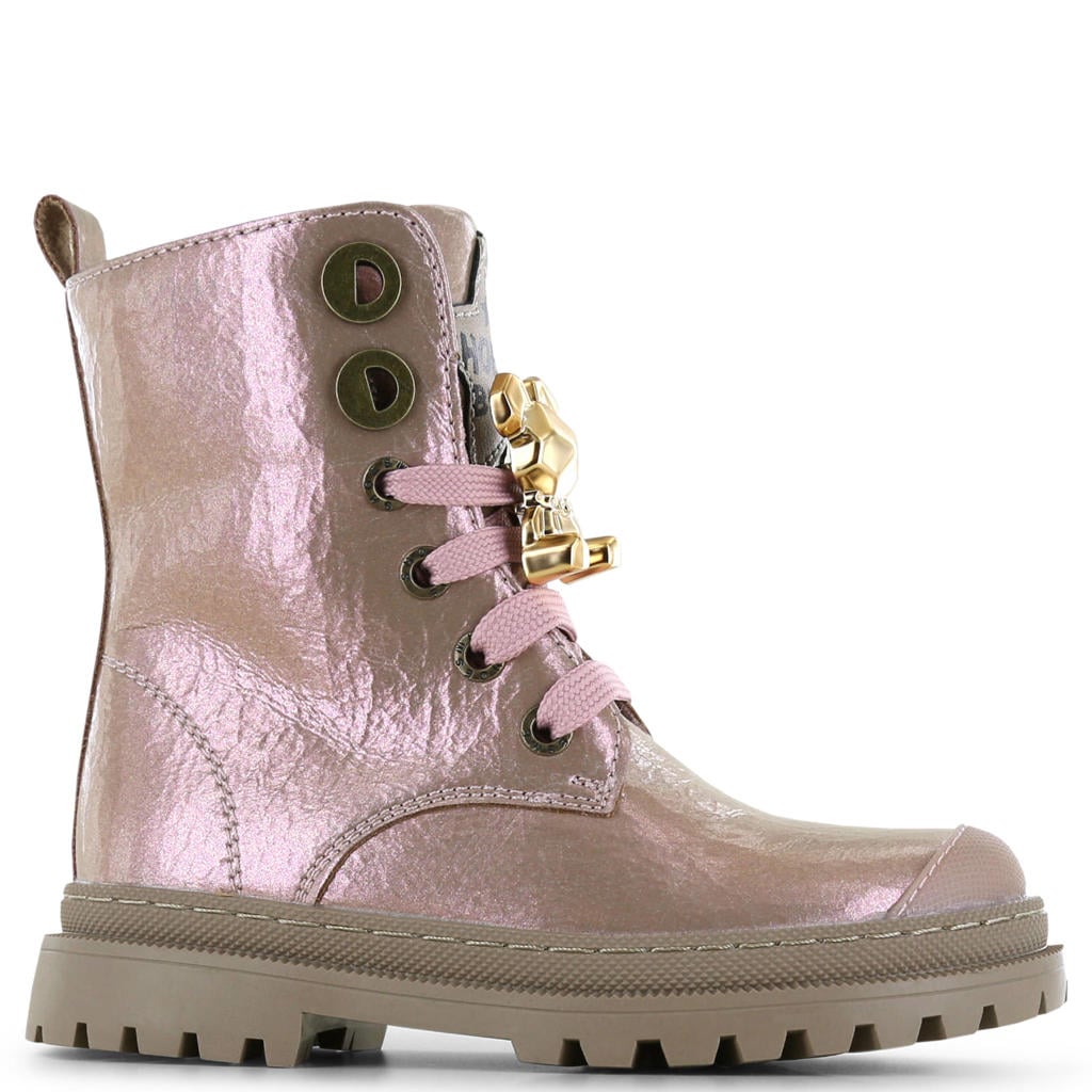 Roze en metallickleurige meisjes Shoesme suède enkelboots met profielzool -
