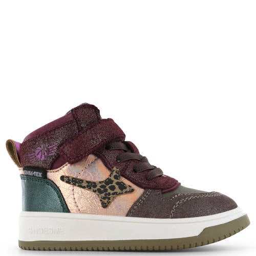 Shoesme suède sneakers met glitters paars/groen/donkerrood