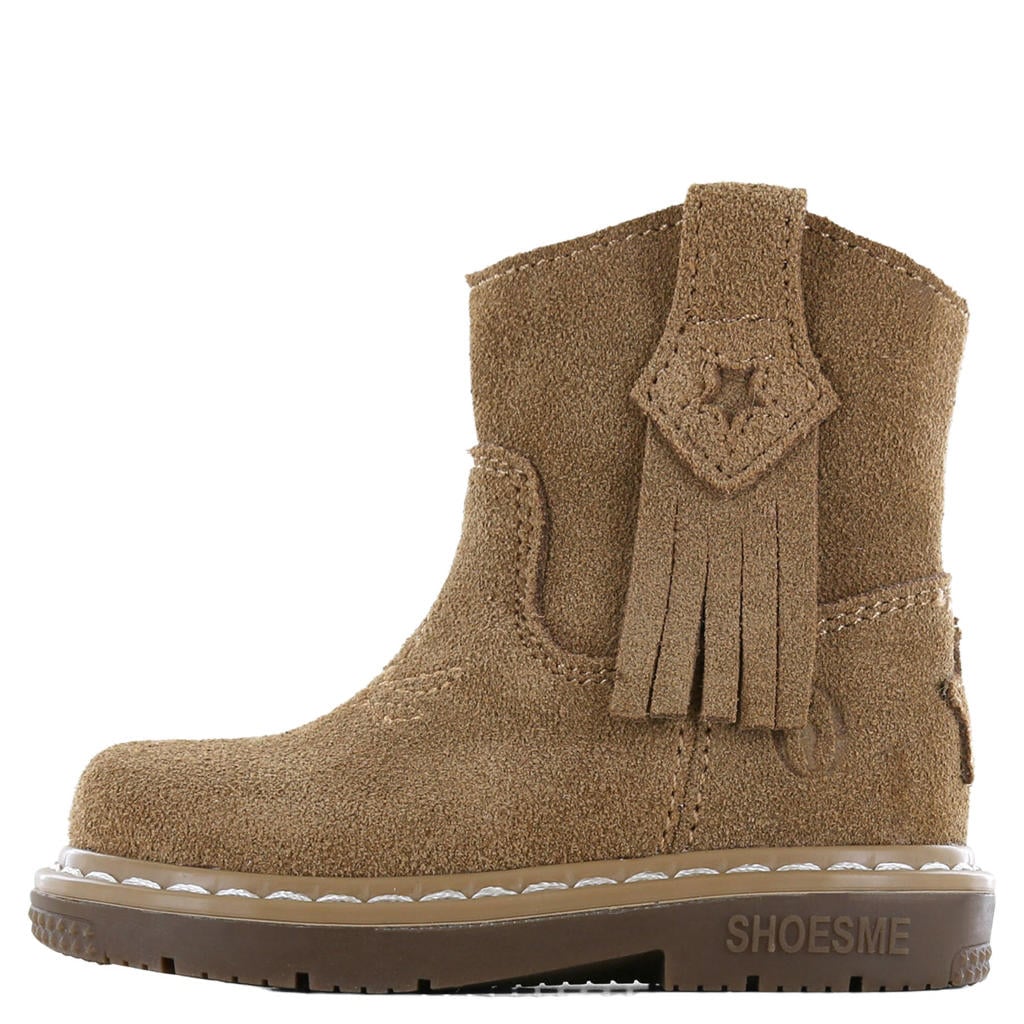 Cognackleurige meisjes Shoesme suède enkelboots met franjes - met ritssluiting