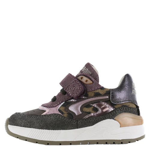 Shoesme suède sneakers donkerbruin/donkerpaars
