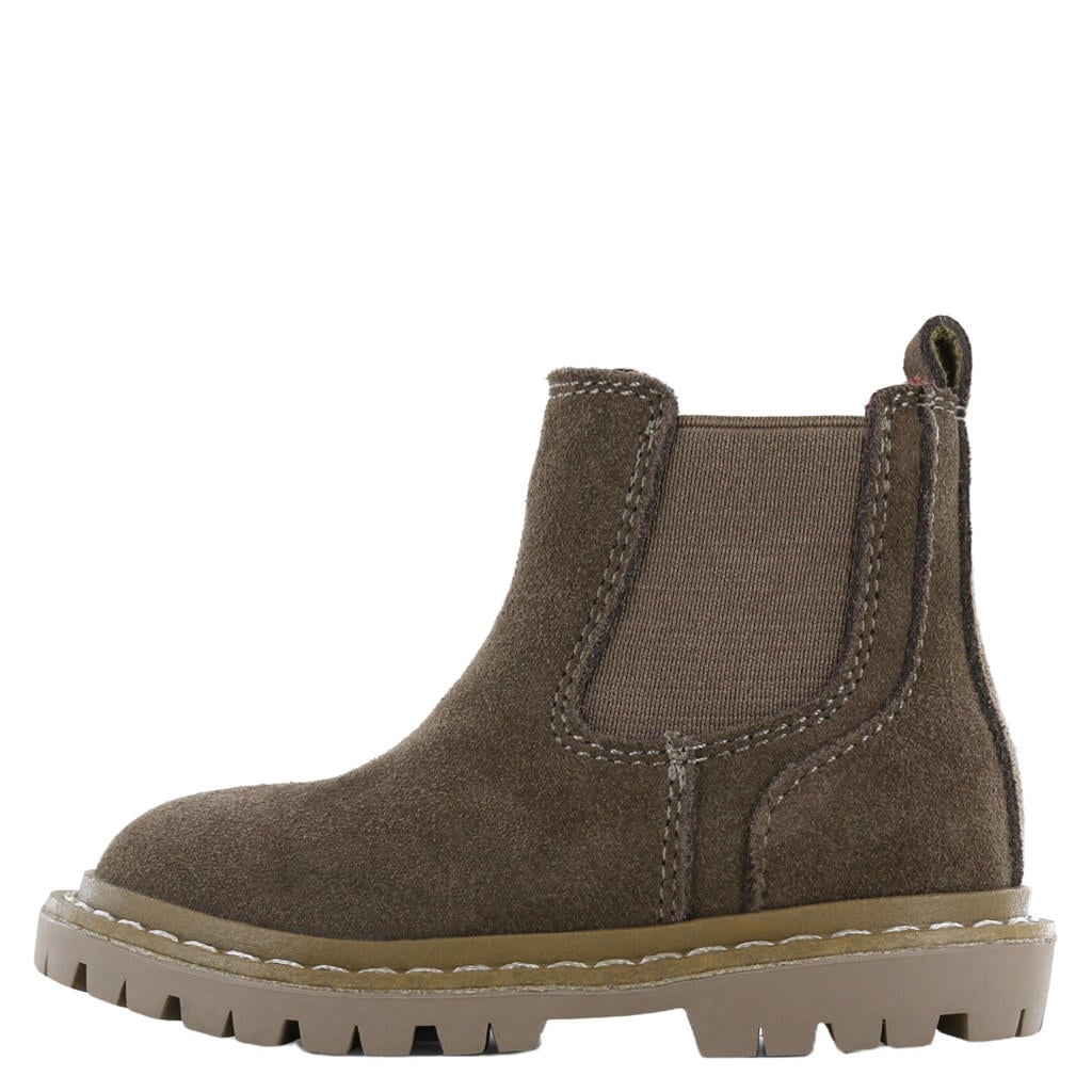 Kakikleurige jongens Shoesme suède enkelboots met profielzool - met ritssluiting