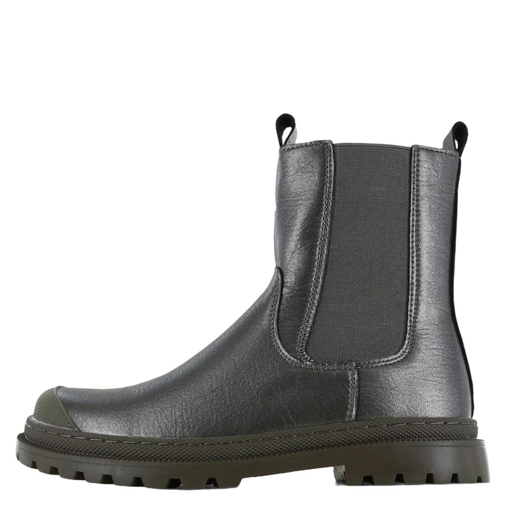 Zilverkleurige meisjes Shoesme suède laarzen - oud met elastische veter- met klittenbandsluiting